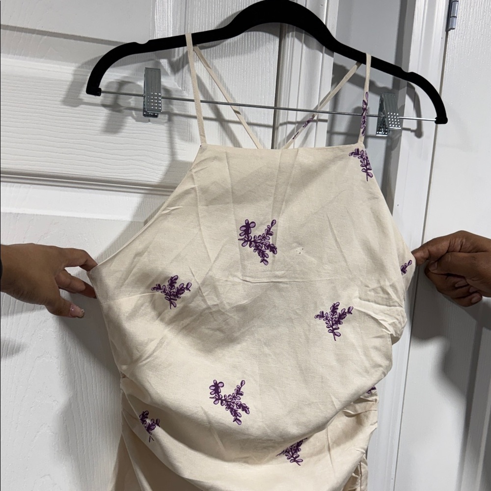 H&M Cream Dress with Purple Floral Embroidery